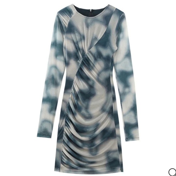 Nwt Zara Blue Pattern Mesh Dress - Picture 4 of 6